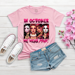 In October We Wear Pink Horror Breast Cancer Awareness Shirt or Hoodie