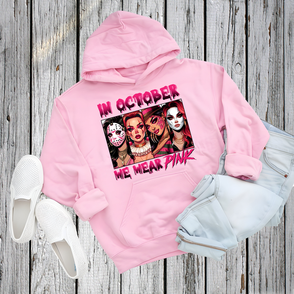 In October We Wear Pink Horror Breast Cancer Awareness Shirt or Hoodie