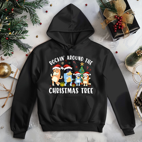 Rockin Around Bluey Christmas Shirt or Hoodie