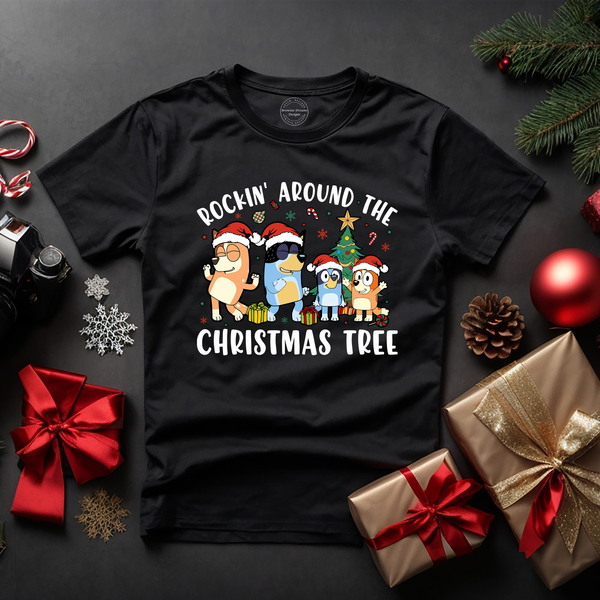 Rockin Around Bluey Christmas Shirt or Hoodie