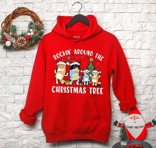 Rockin Around Bluey Christmas Shirt or Hoodie