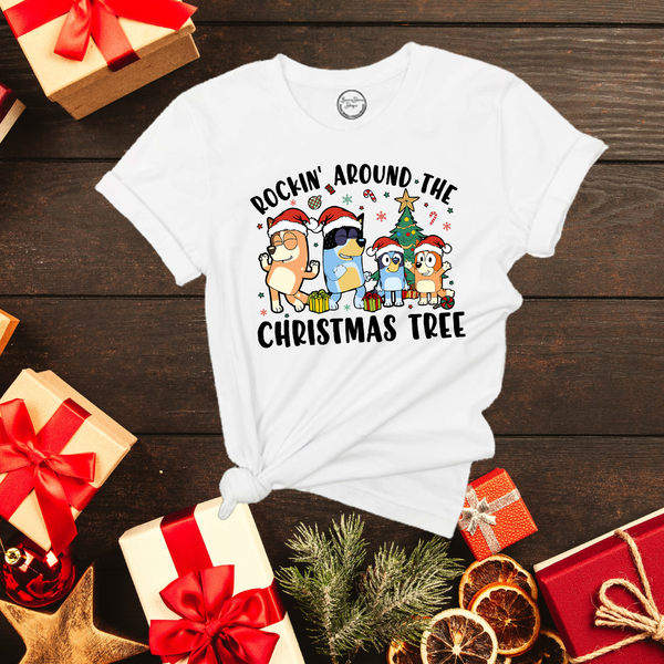 Rockin Around Bluey Christmas Shirt or Hoodie