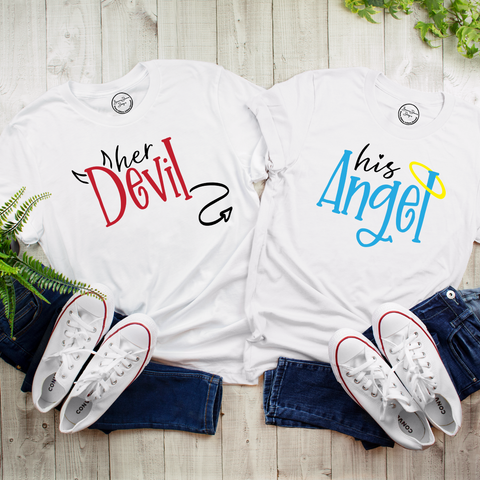 Her Devil and His Angel Couples Shirt or Hoodie. Brownie Dreams Designs